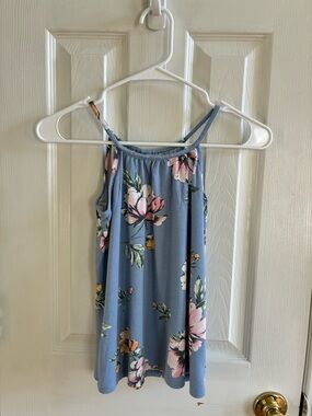 Girls' Blue Floral Tank Top - Lightweight Summer Knit